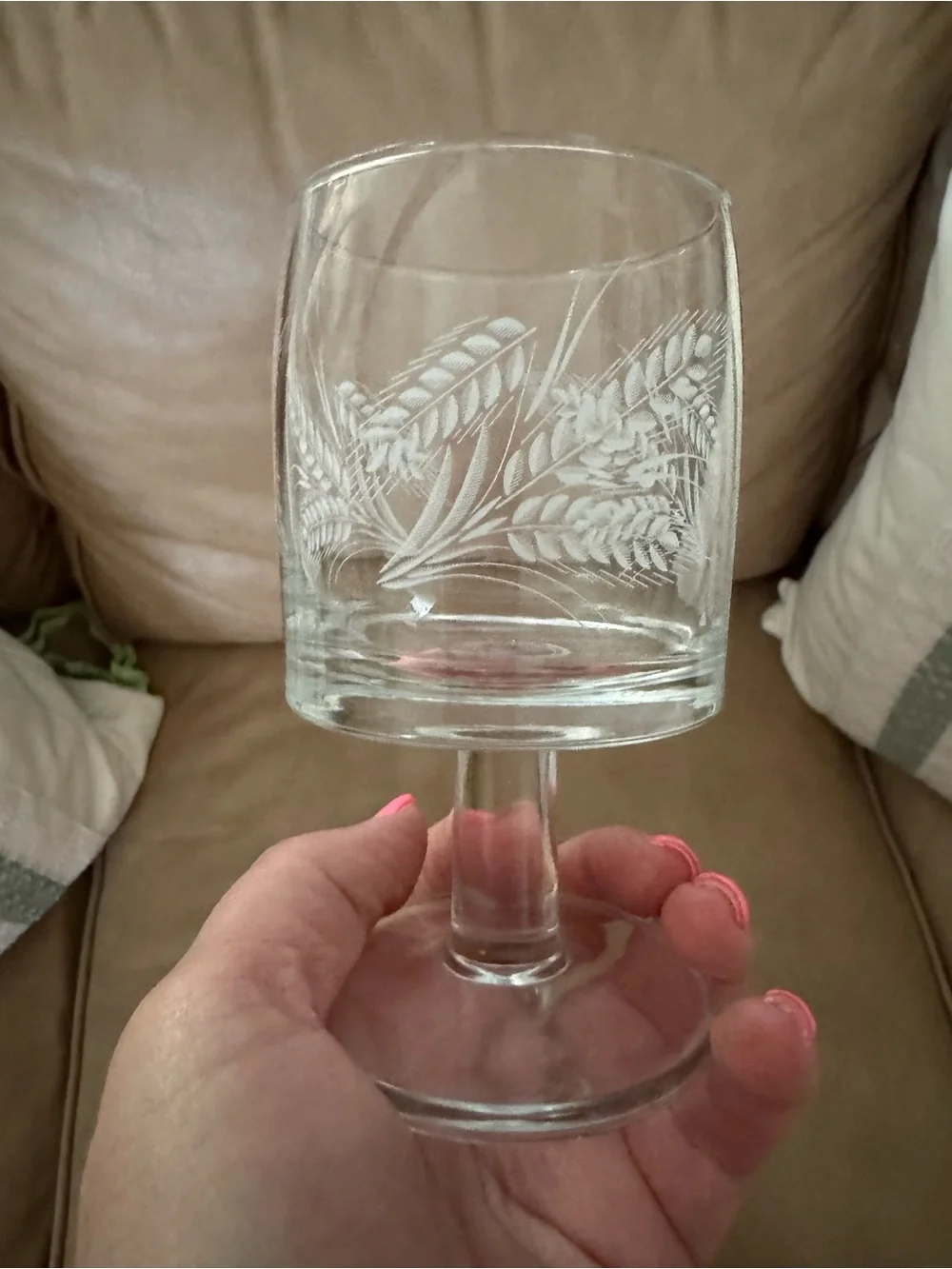 Vintage MCM Libbey Wheat Leaf Etched Stemmed Goblet Glasses - Set of 6